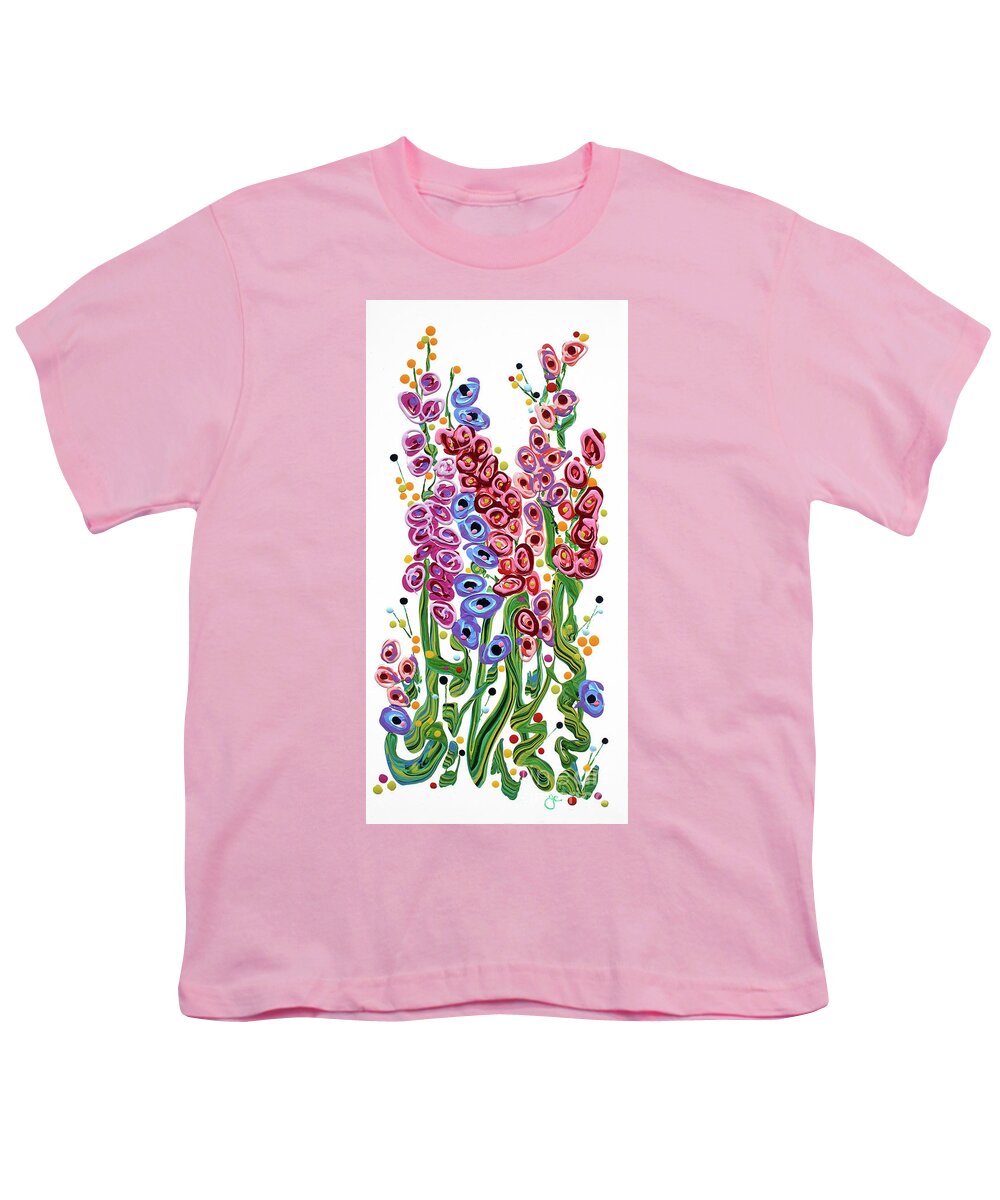 Fluid Painting Youth T-Shirt featuring the painting Spring Flowers in Pink by Jane Crabtree