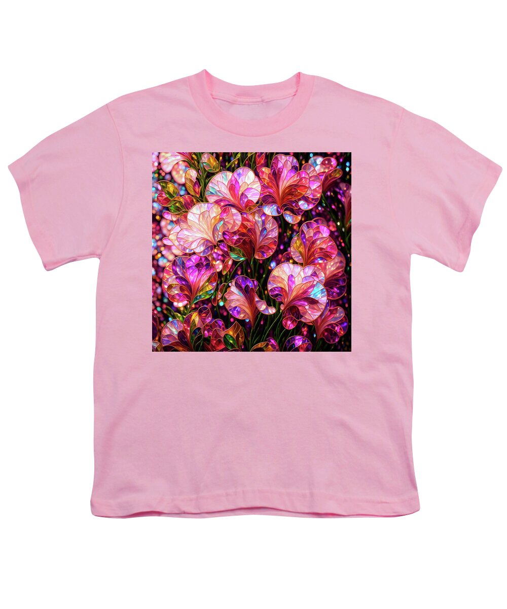 Sweet Peas Youth T-Shirt featuring the digital art Sweet Peas Extravaganza - Stained Glass by Peggy Collins