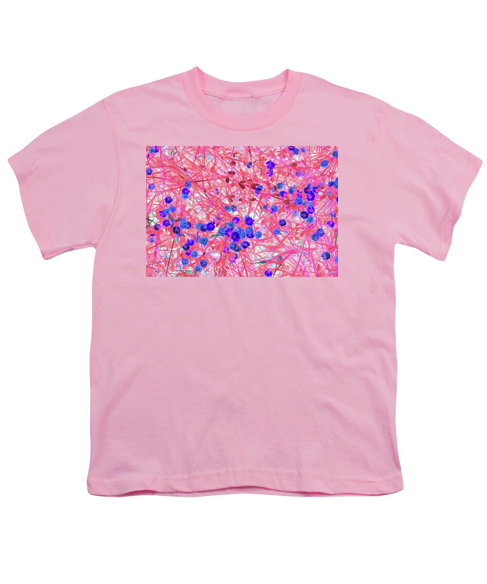 Flower Youth T-Shirt featuring the photograph Pink Nest of Tiny Blue Flowers by Missy Joy
