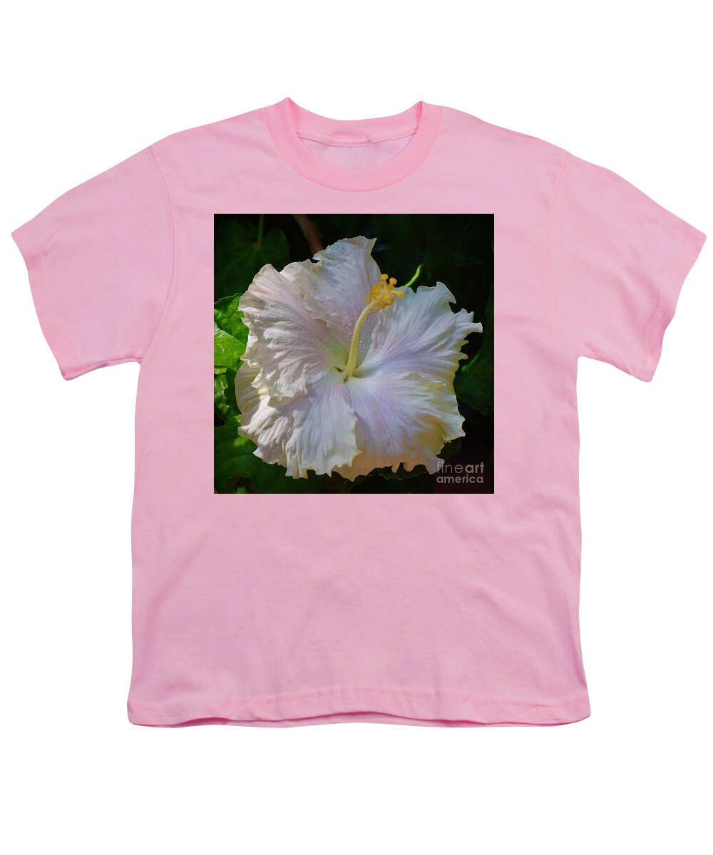 Art Youth T-Shirt featuring the photograph White Pearl Hibiscus by Jeannie Rhode
