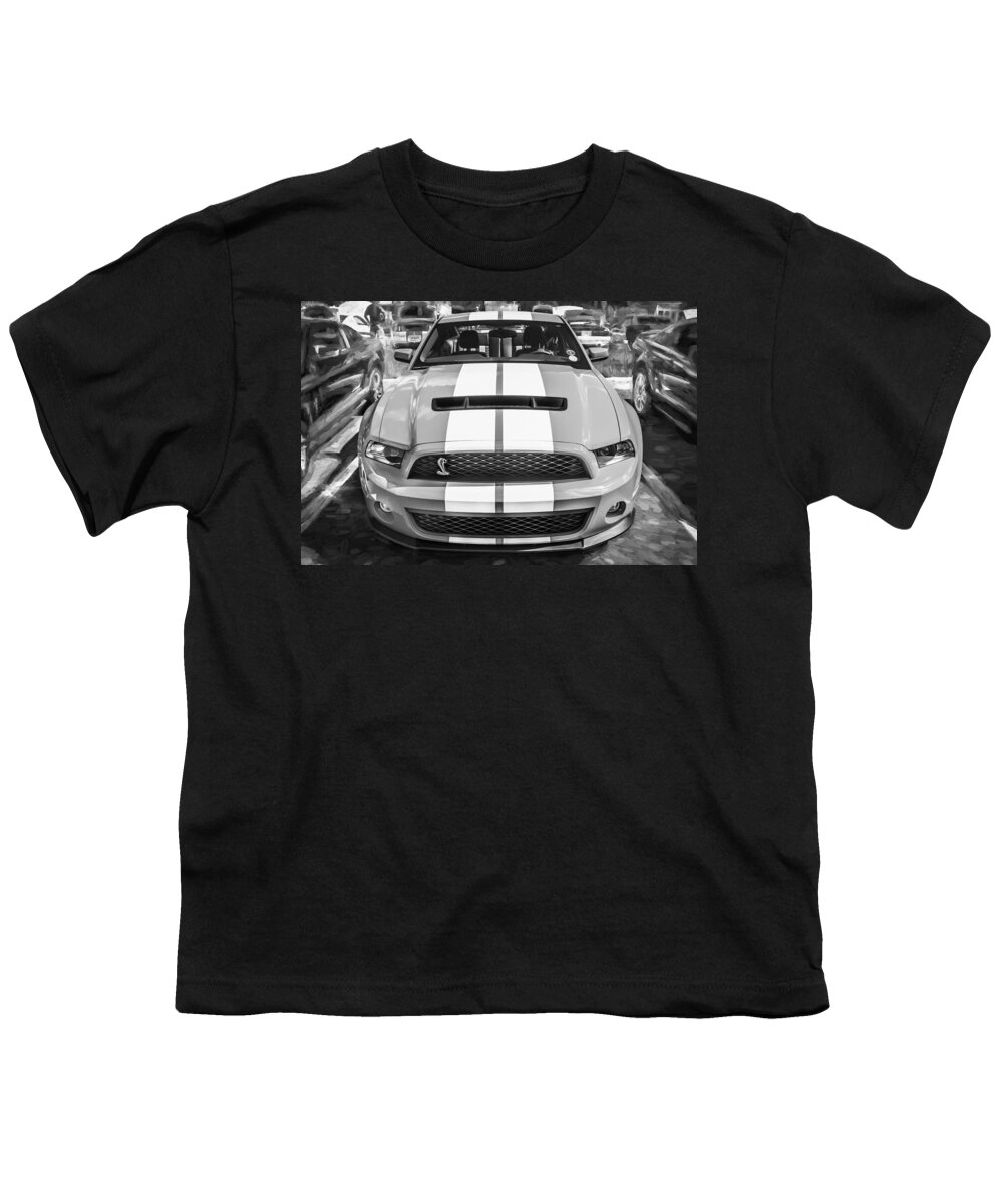 Ford Mustang Youth T-Shirt featuring the photograph 2010 Ford Shelby Mustang GT500 Painted BW #1 by Rich Franco