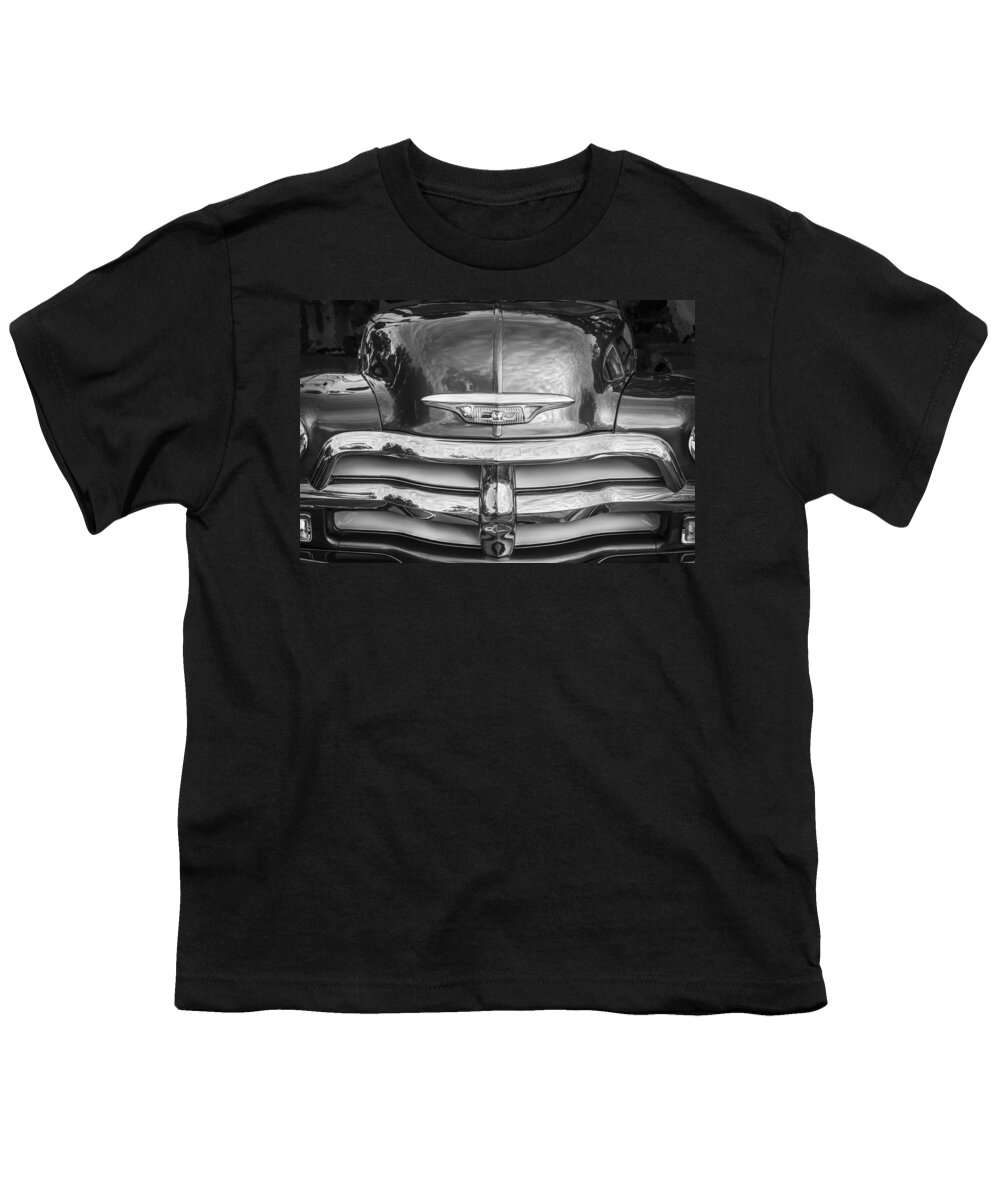 Hood Ornament Youth T-Shirt featuring the photograph 1955 Chevrolet First Series BW by Rich Franco