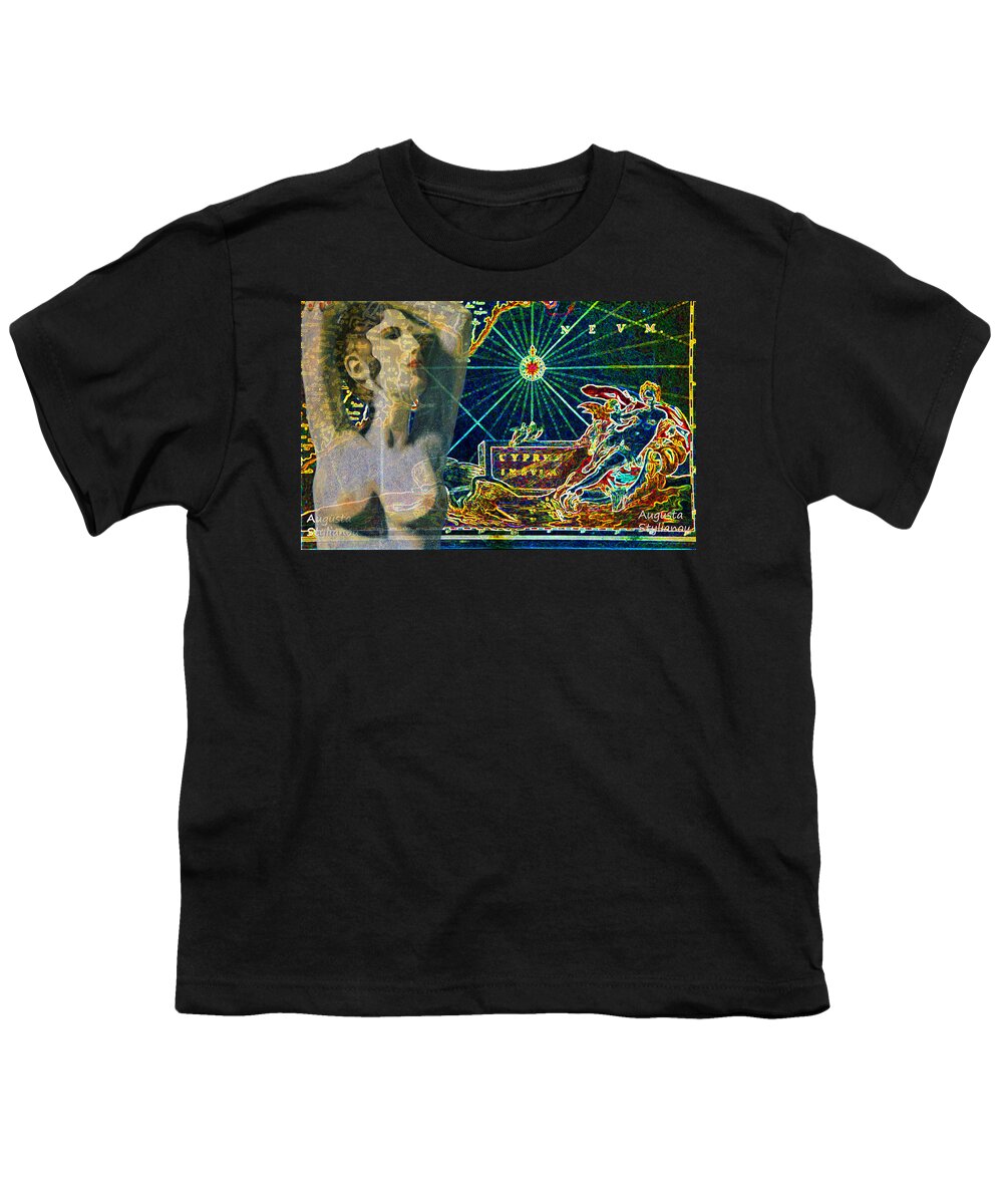Augusta Stylianou Youth T-Shirt featuring the digital art Ancient Cyprus Map and Aphrodite by Augusta Stylianou
