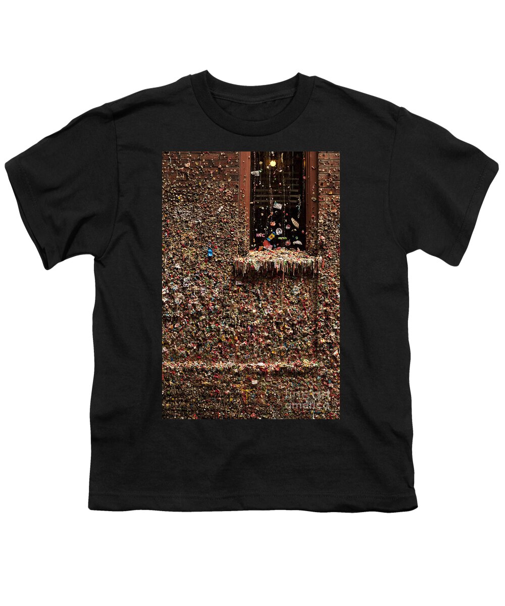 Market Theatre Youth T-Shirt featuring the photograph Pike Place Market Gum Wall In Alley #2 by Jim Corwin