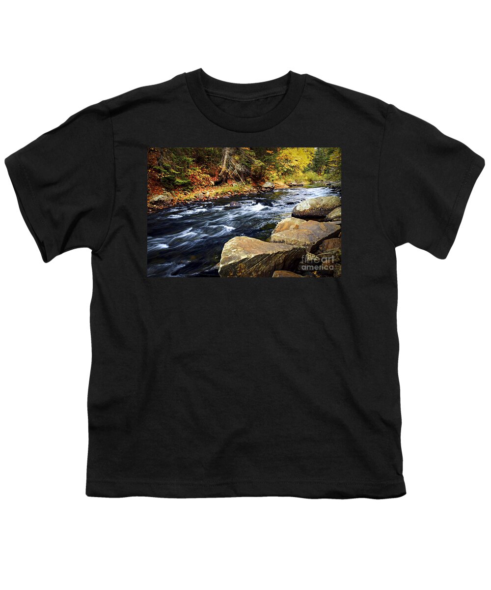 River Youth T-Shirt featuring the photograph Rocks and river rapids in autumn forest by Elena Elisseeva