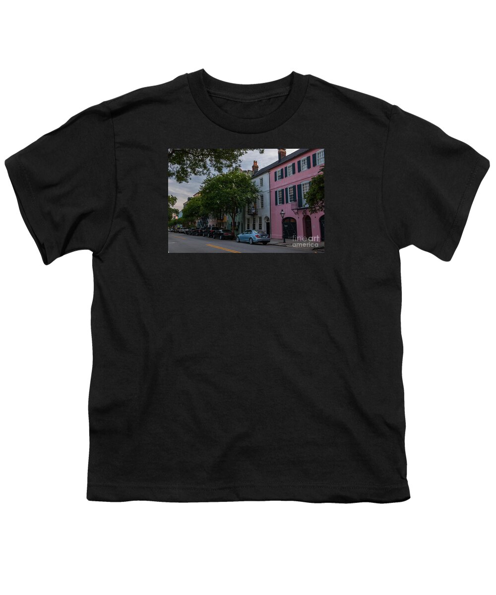 Rainbow Row Youth T-Shirt featuring the photograph Longest Cluster of Georgian Row Houses in the United States by Dale Powell