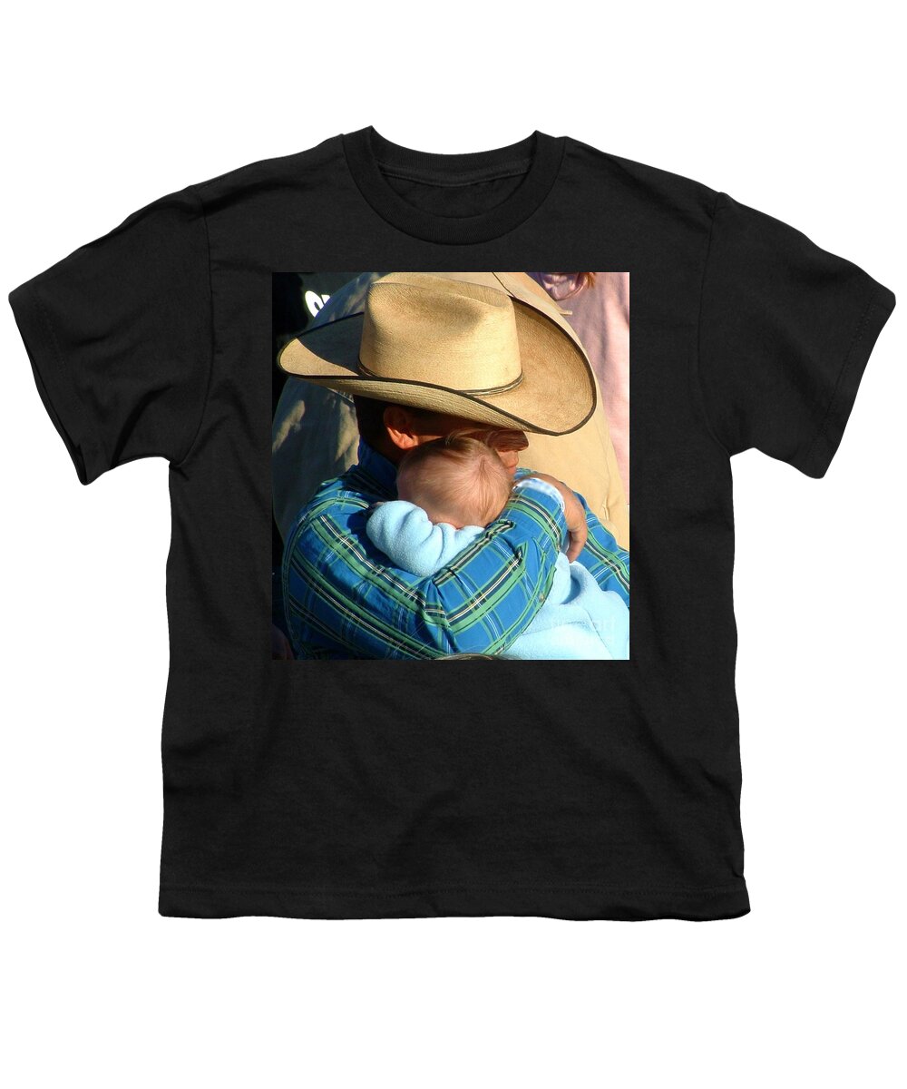 Cowboy With Baby Youth T-Shirt featuring the photograph A Cowboy's Love by Marilyn Smith