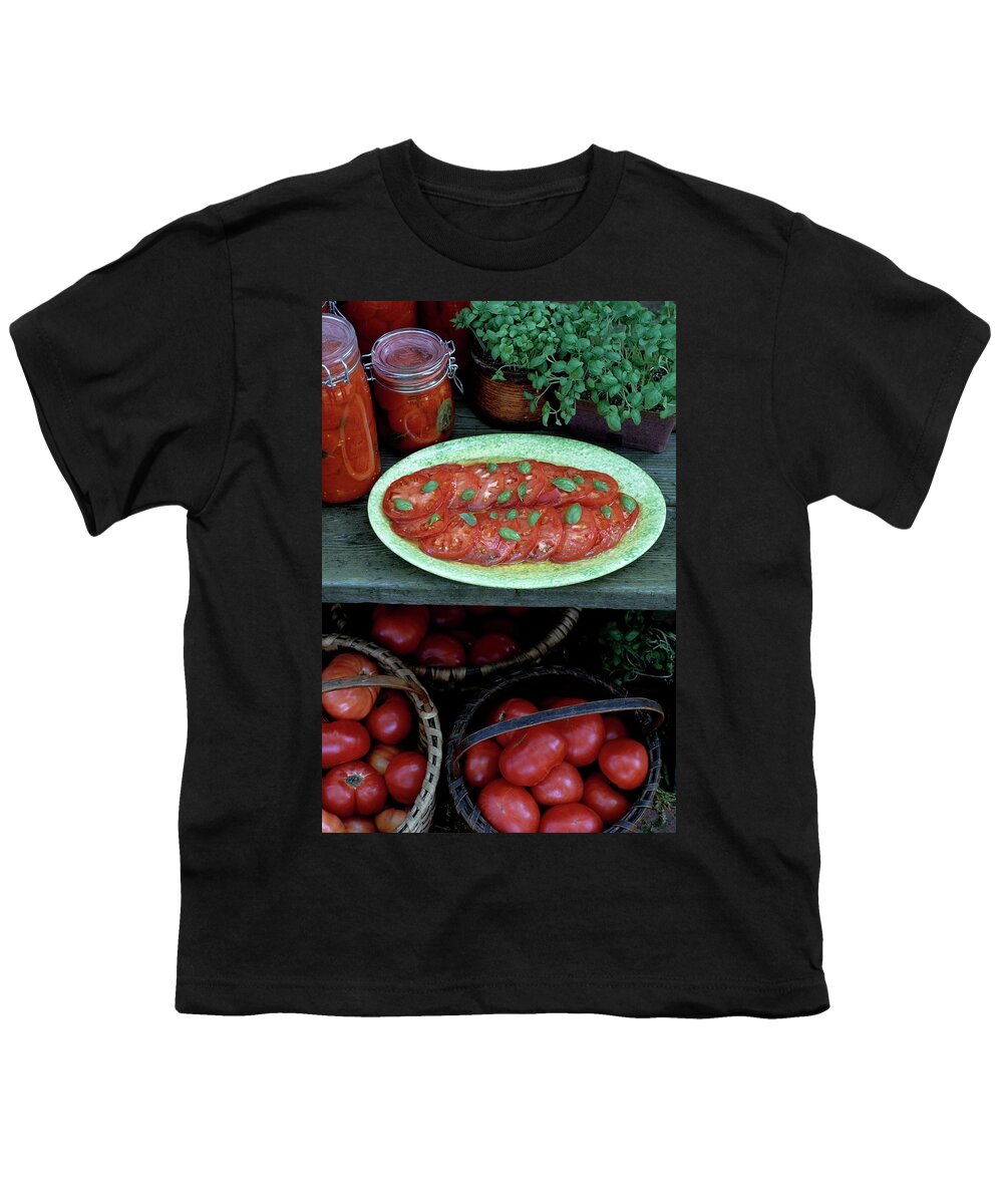 Food Youth T-Shirt featuring the photograph A Wine & Food Cover Of Tomatoes by Susan Wood