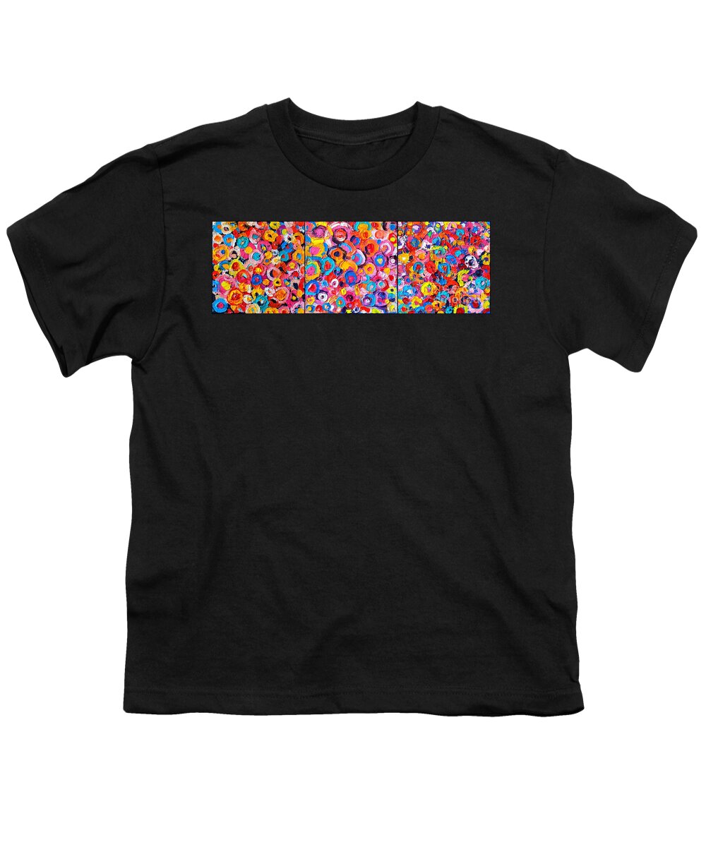 Abstract Youth T-Shirt featuring the painting Abstract Colorful Flowers Triptych by Ana Maria Edulescu