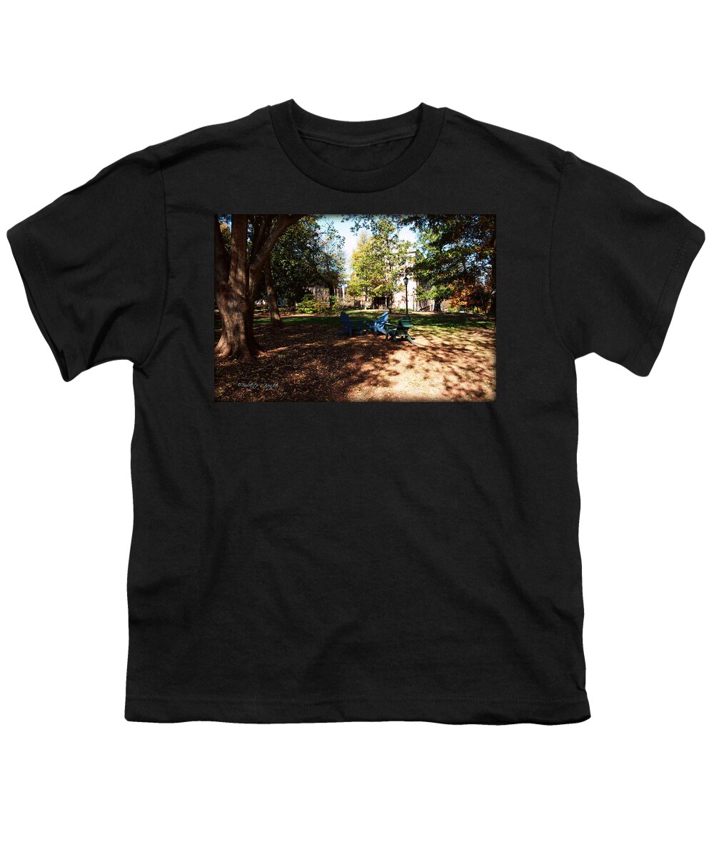 Art Youth T-Shirt featuring the photograph Adirondack Chairs 5 - Davidson College by Paulette B Wright