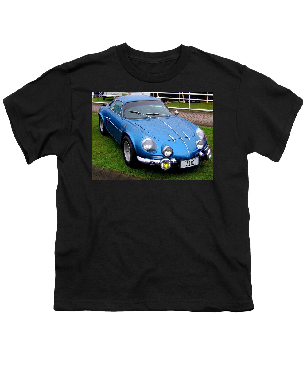 Renault Alpine Rally Coupe W.r.c. Targa Race Racing Car Blue French Classic Youth T-Shirt featuring the photograph Alpine A110 by Guy Pettingell