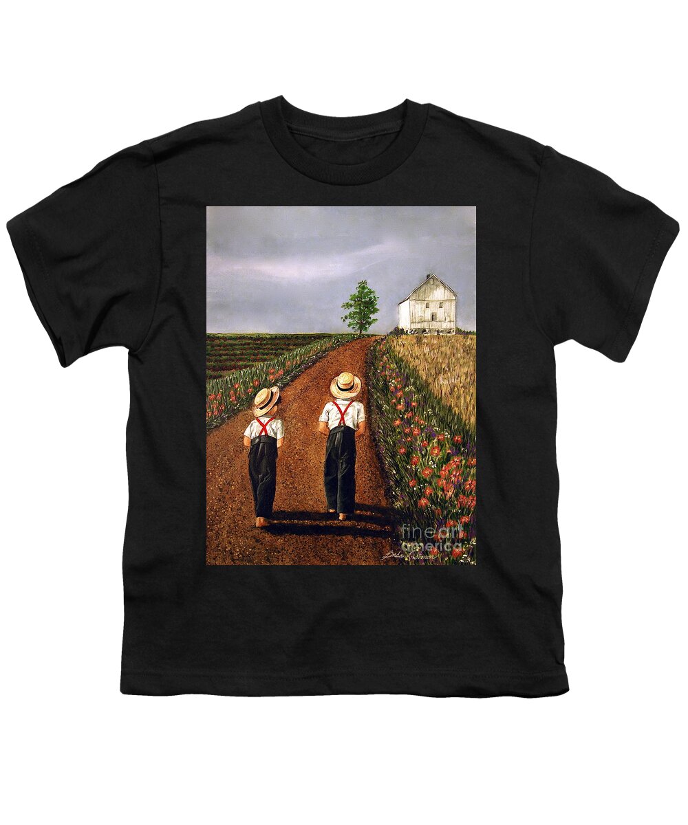 Lifestyle Youth T-Shirt featuring the painting Amish Road by Linda Simon