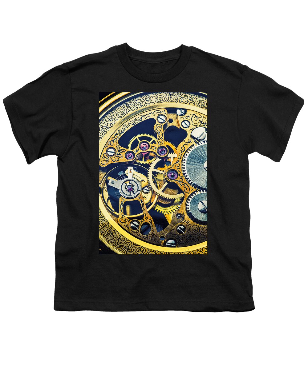 Time Youth T-Shirt featuring the photograph Antique pocket watch gears by Garry Gay