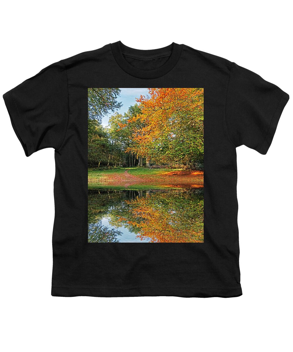 Autumn Landscape Youth T-Shirt featuring the photograph Autumn Fire By The Lake by Gill Billington