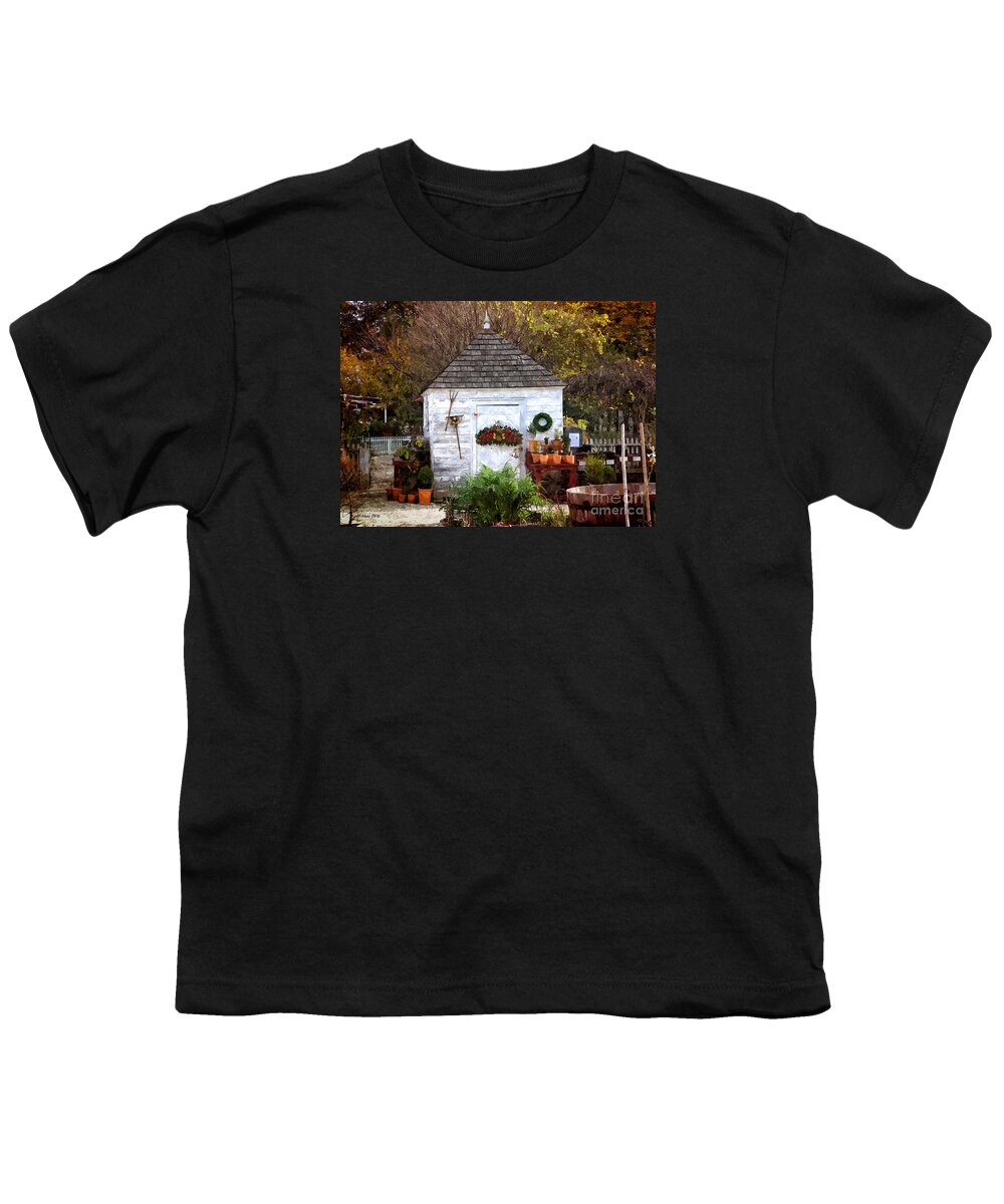 Garden Shed Youth T-Shirt featuring the painting Autumn Shed by Shari Nees