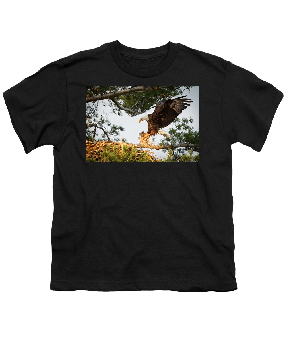 Bald Eagle Youth T-Shirt featuring the photograph Bald Eagle building nest by Everet Regal
