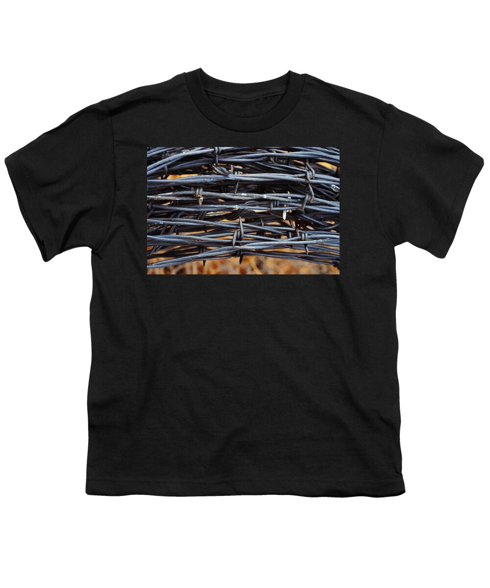 Barbed Wire Youth T-Shirt featuring the photograph Barbs Wound Tight by Kae Cheatham