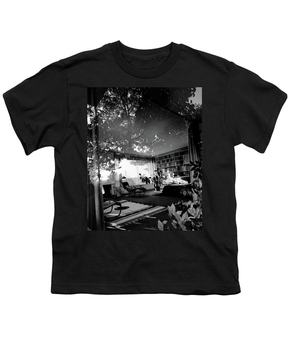 Home Youth T-Shirt featuring the photograph Bedroom Seen Through Glass From The Outside by Robert M. Damora