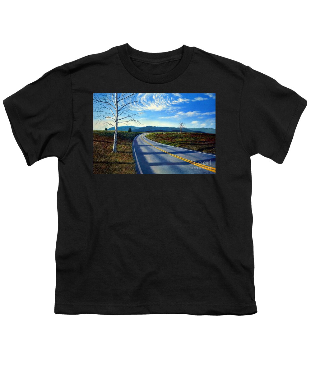 Birch Youth T-Shirt featuring the painting Birch tree along the road by Christopher Shellhammer