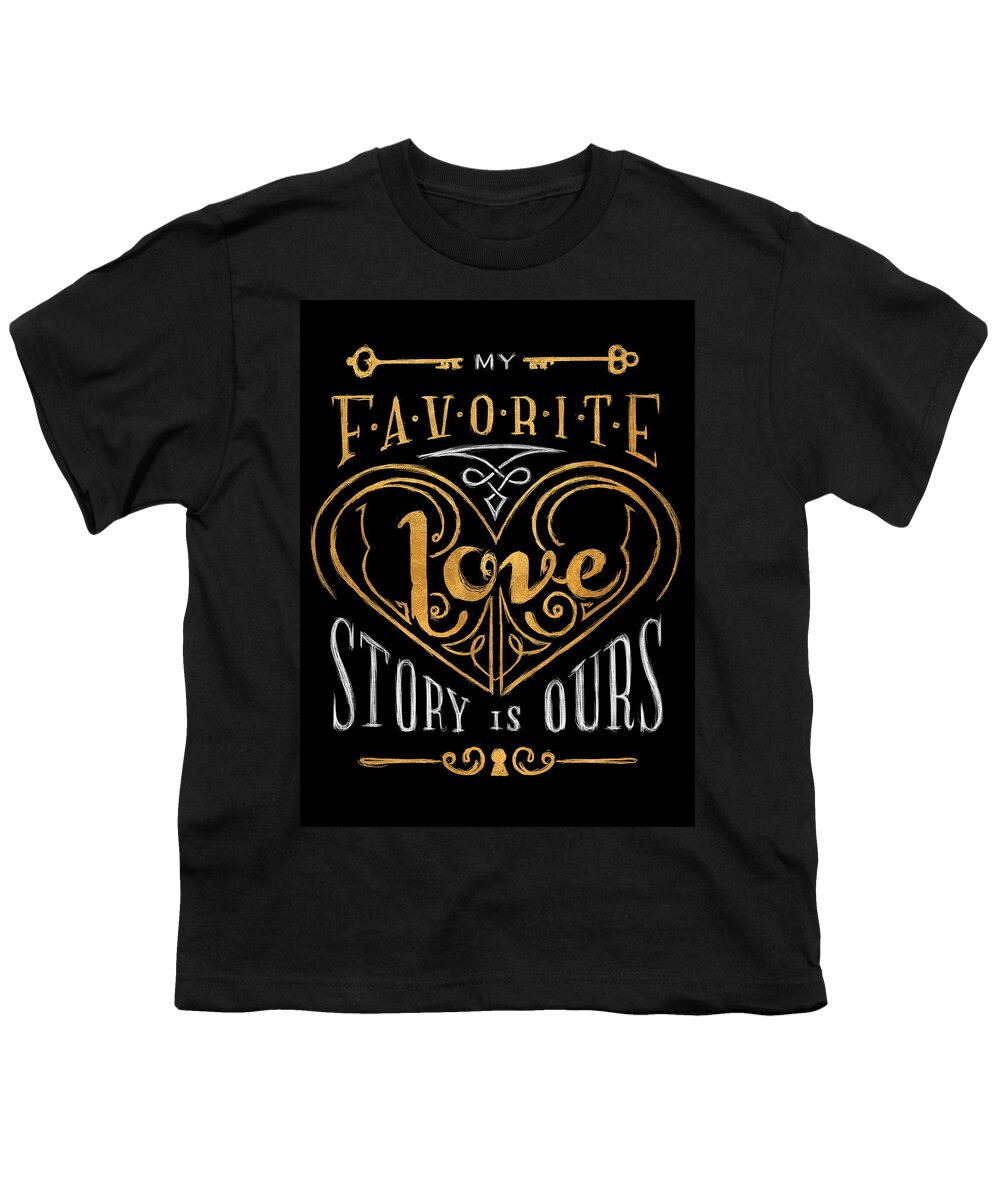 Black Youth T-Shirt featuring the digital art Black and Gold Love Story by South Social Studio