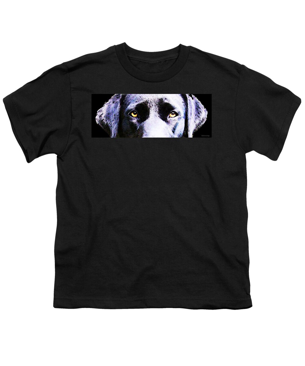 Labrador Retriever Youth T-Shirt featuring the painting Black Labrador Retriever Dog Art - Lab Eyes by Sharon Cummings