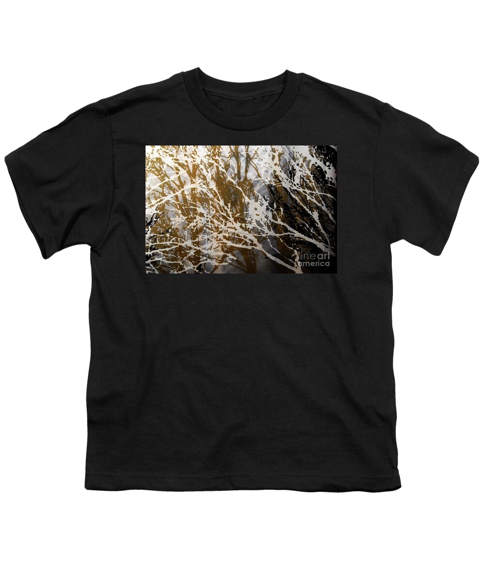 Abstract Youth T-Shirt featuring the photograph Forest Abstracts - Black Tan Cream 2 of 10 by Jacqueline M Lewis