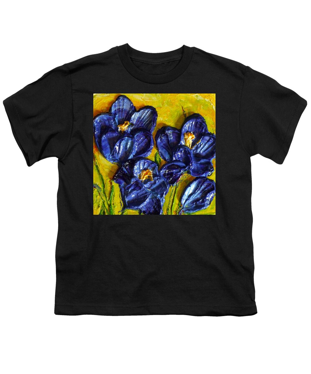 Blue Youth T-Shirt featuring the painting Blue Crocuses by Paris Wyatt Llanso