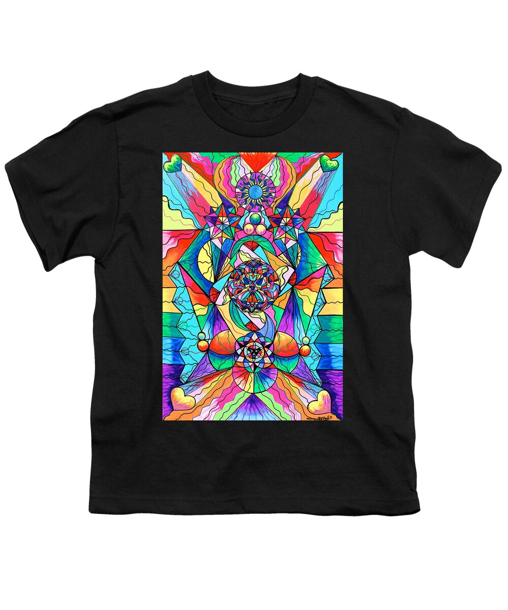 Vibration Youth T-Shirt featuring the painting Blue Ray Transcendence Grid by Teal Eye Print Store