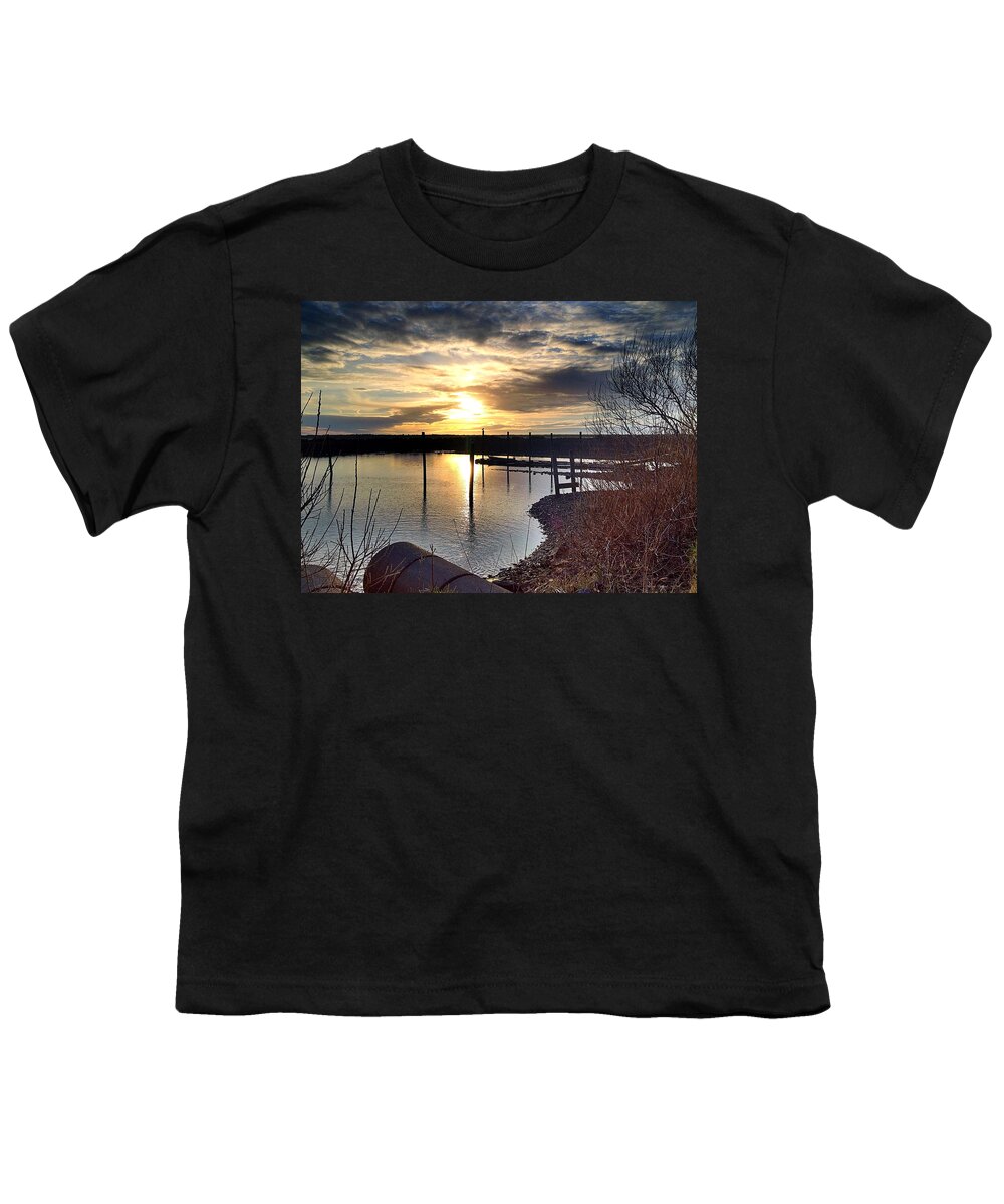 Sunset Youth T-Shirt featuring the photograph Breakwater Boat Dock Sunset by Chriss Pagani