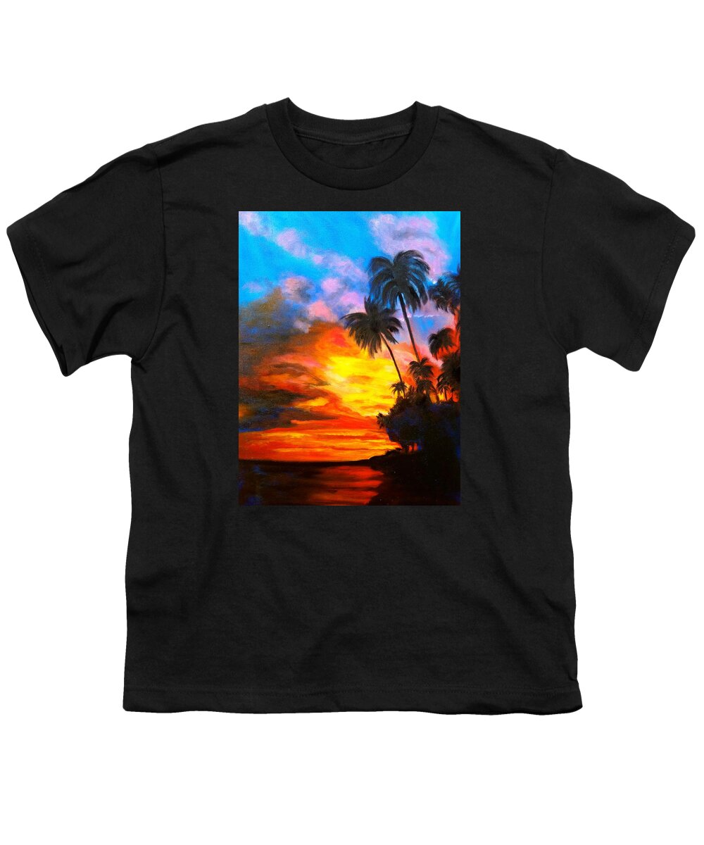 Orange Sunset Youth T-Shirt featuring the painting Brilliant Hawaiian Sunset 11 by Jenny Lee