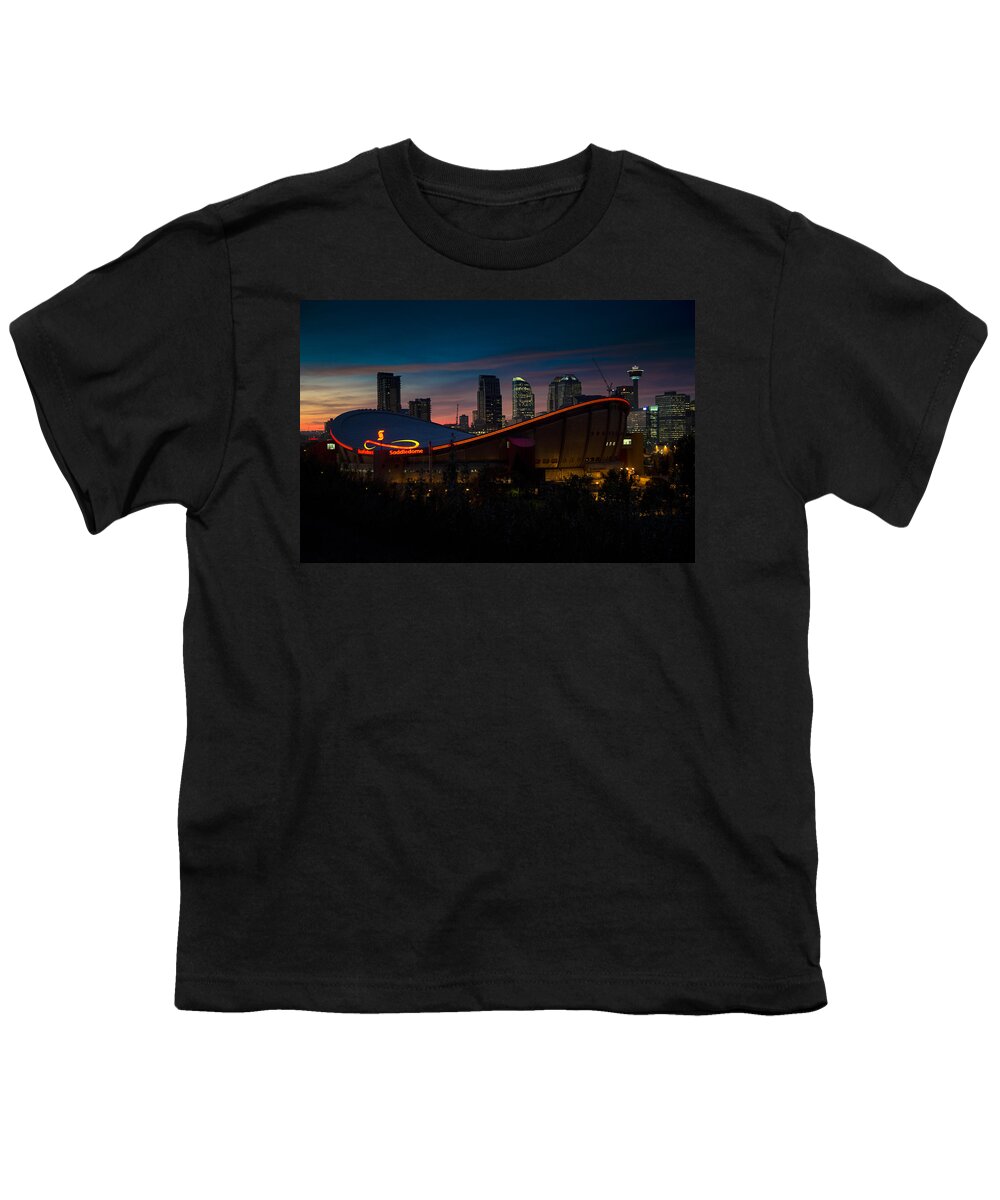 Calgary Youth T-Shirt featuring the photograph Calgary at Night by Bill Cubitt