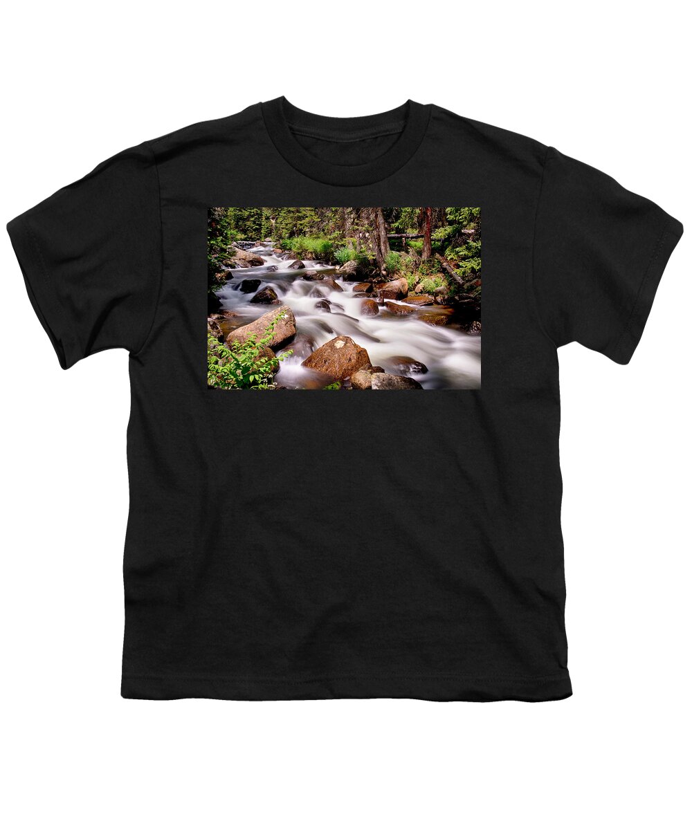 Mountain Stream Youth T-Shirt featuring the photograph Cascading Rocky Mountain Forest Creek by James BO Insogna