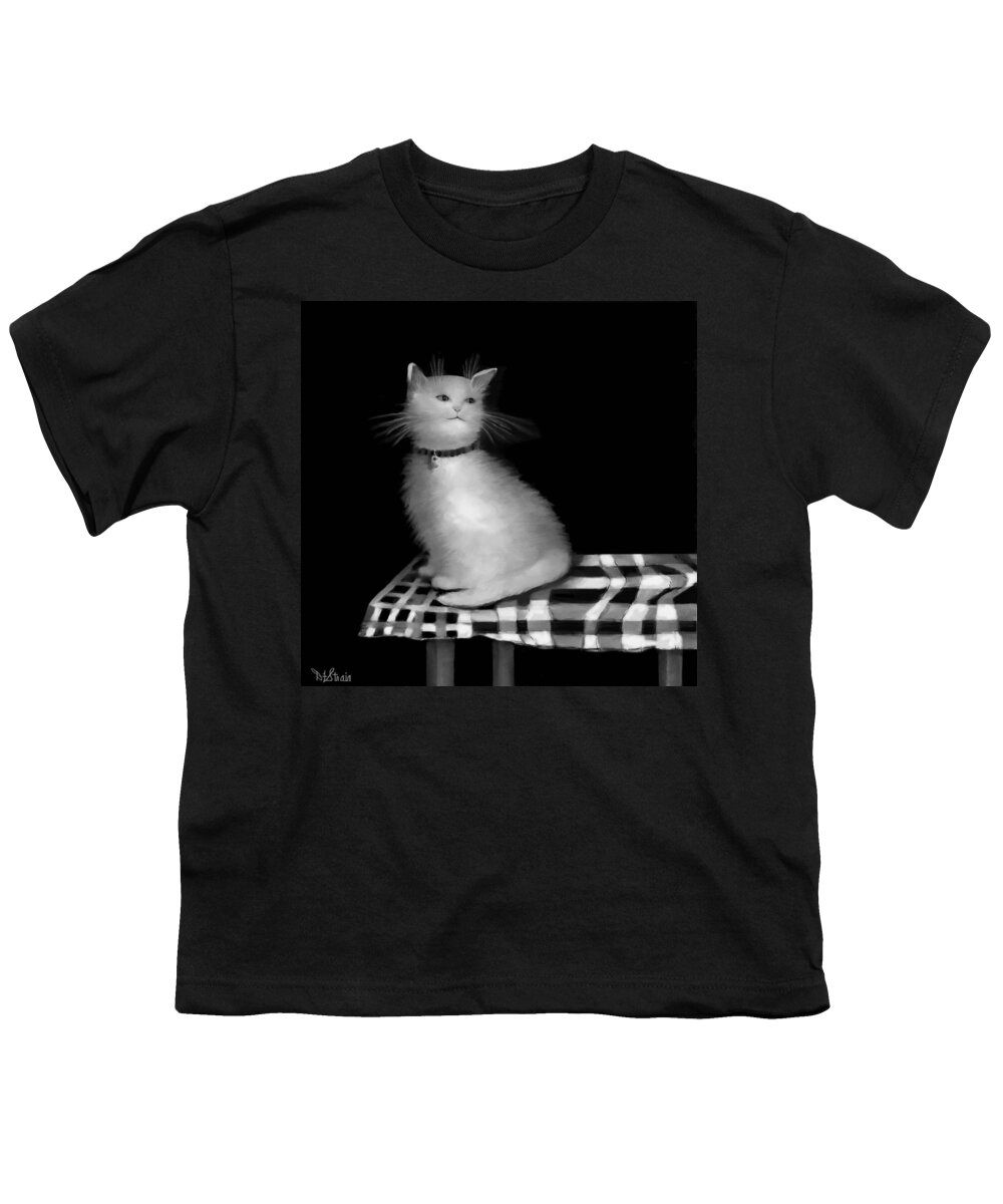 Diane Strain Youth T-Shirt featuring the painting Cat on Checkered Tablecloth  No. 3 by Diane Strain