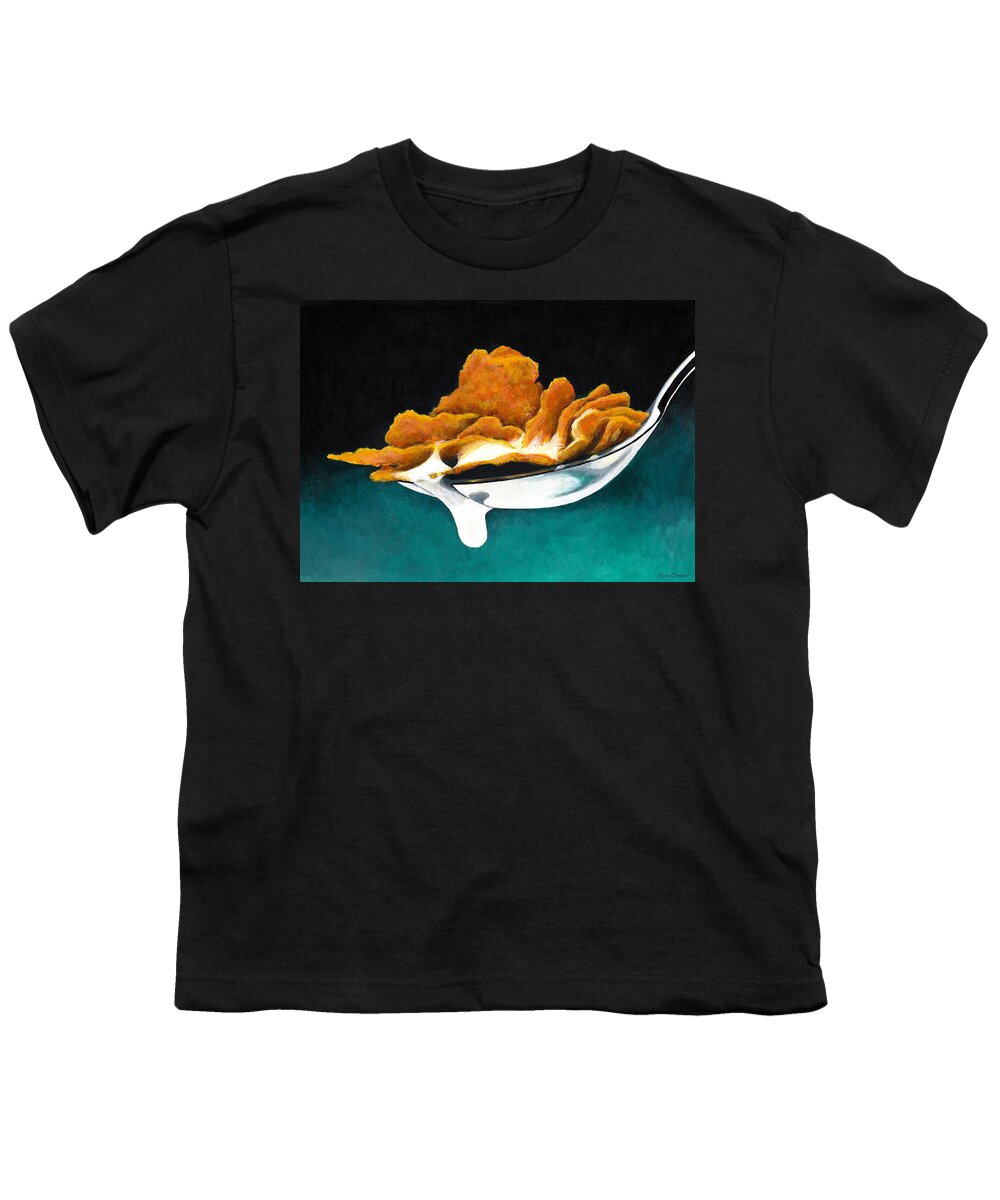 Painting Youth T-Shirt featuring the painting Cereal In Spoon With Milk by Janice Dunbar