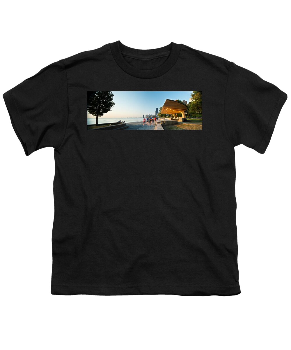 Chicago Youth T-Shirt featuring the photograph Chicago Lakefront Panorama by Steve Gadomski