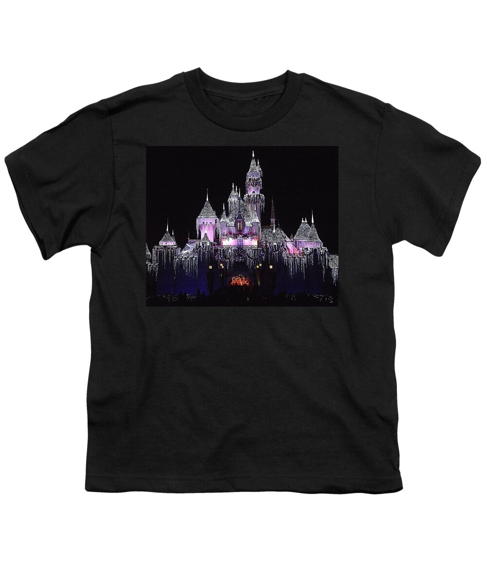 Cinderella's Castle Youth T-Shirt featuring the photograph Christmas Castle Night by Nadalyn Larsen