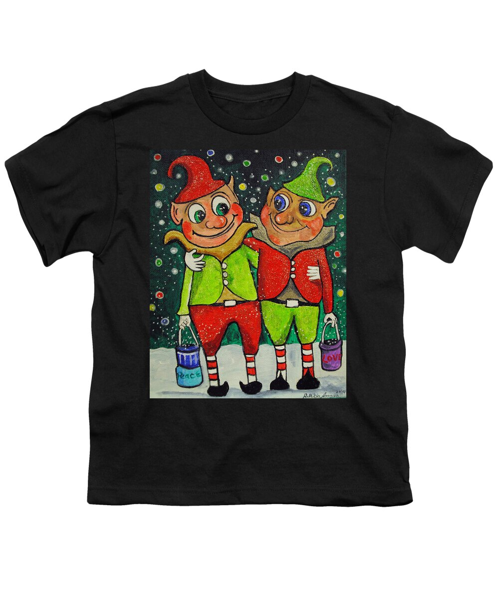 Christmas Youth T-Shirt featuring the painting Christmas Elves by Patricia Arroyo