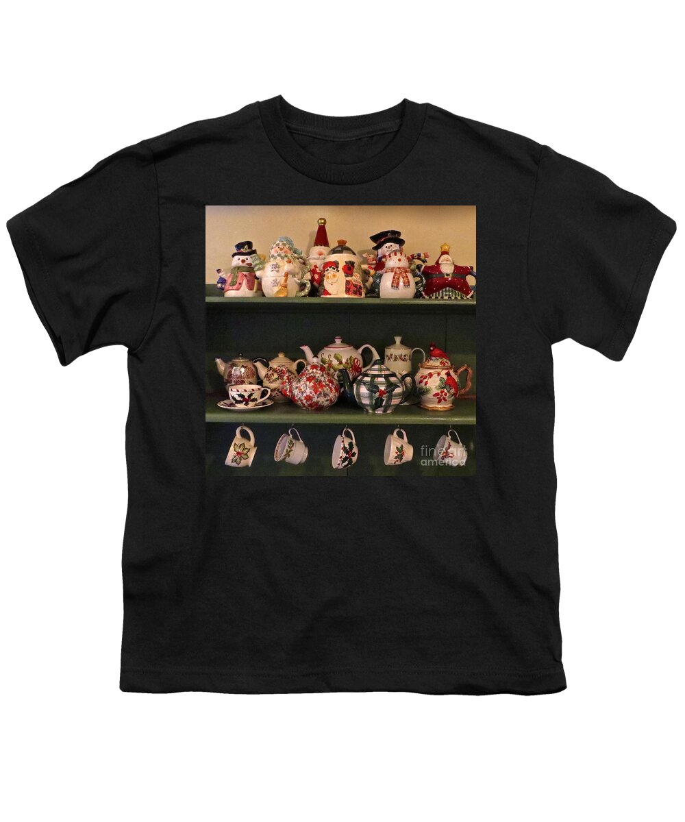 Christmas Teapots Youth T-Shirt featuring the photograph Christmas Tea Time by Nancy Patterson