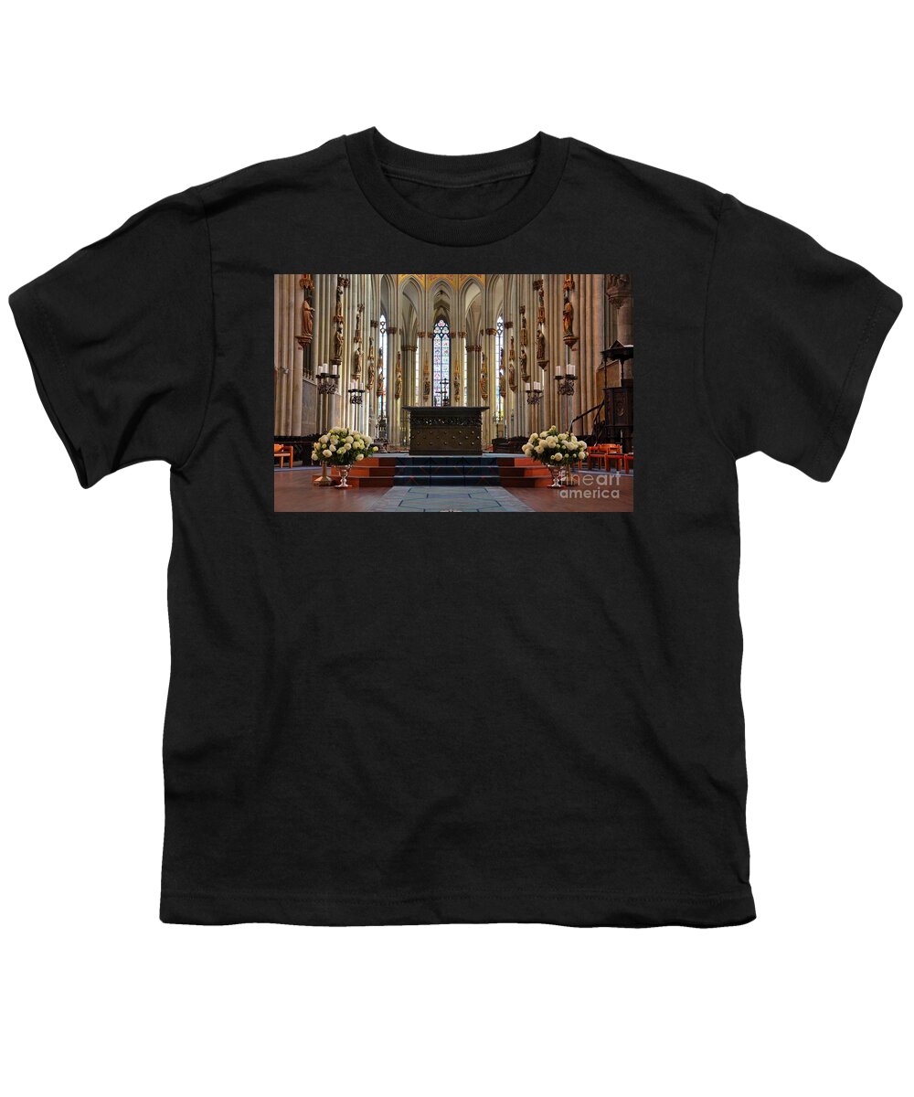 Cologne Youth T-Shirt featuring the photograph Church altar platform glass art Cologne Germany by Imran Ahmed