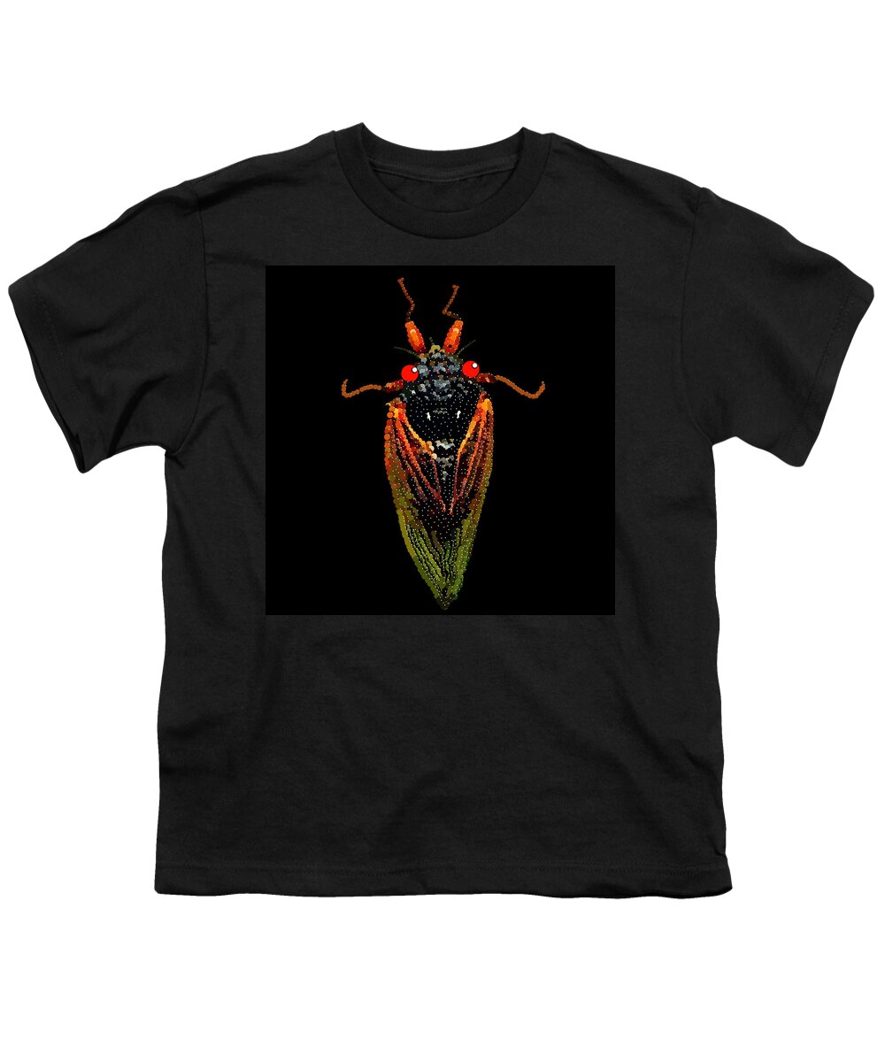 Cicada Youth T-Shirt featuring the digital art Cicada in Black by R Allen Swezey