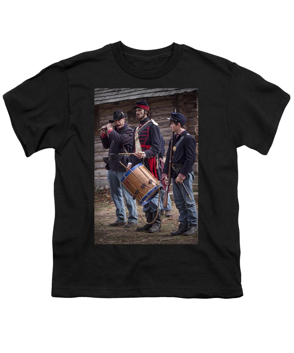 Civil War Youth T-Shirt featuring the photograph Civil War Reenactors with drum and fife by Randall Nyhof
