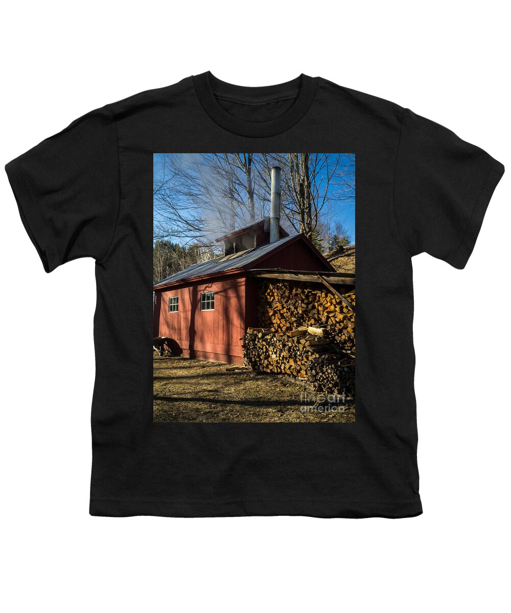 Shack Youth T-Shirt featuring the photograph Classic Vermont Maple Sugar Shack by Edward Fielding