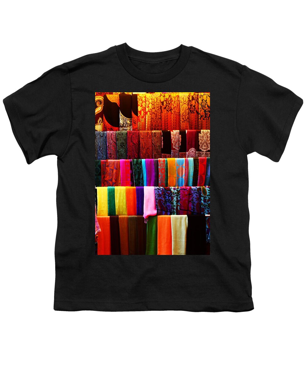 Colorful Scarfs Youth T-Shirt featuring the photograph Colorful Scarfs - New Delhi - India by Aidan Moran