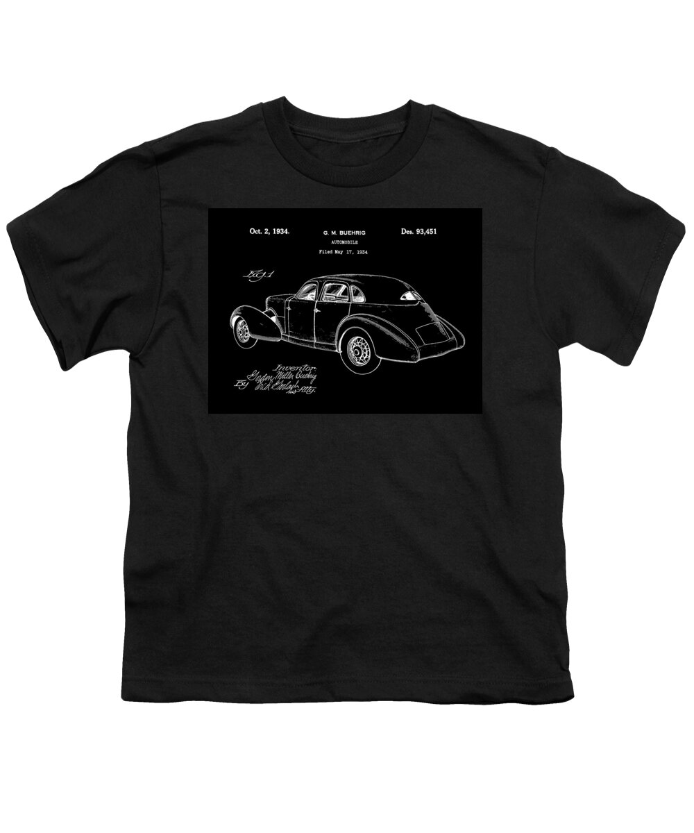 Cord Youth T-Shirt featuring the digital art Cord Automobile Patent 1934 - Black by Stephen Younts