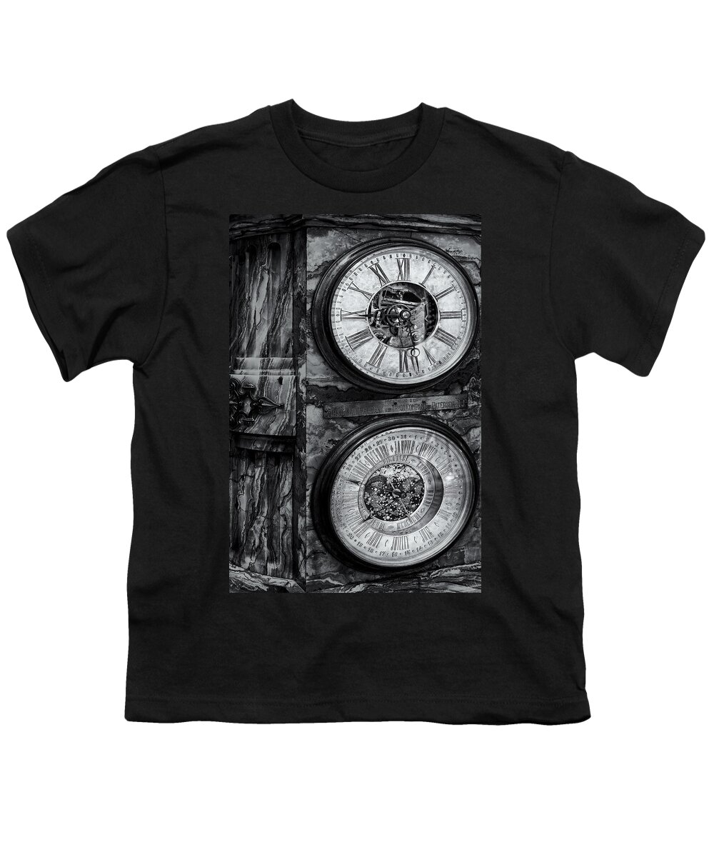 America Youth T-Shirt featuring the photograph Cornu Clock BW by Susan Candelario