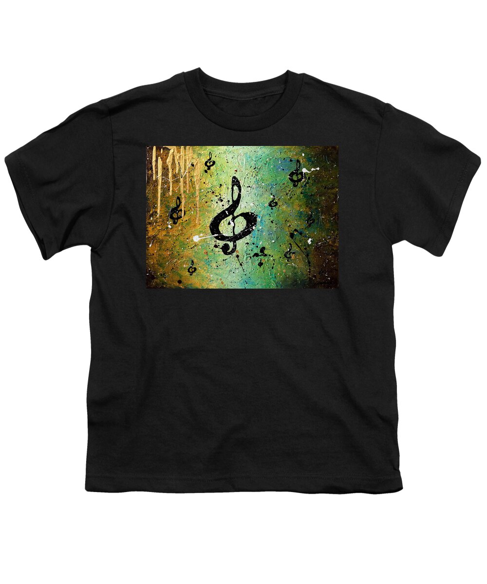Music Abstract Art Youth T-Shirt featuring the painting Cosmic Jam by Carmen Guedez