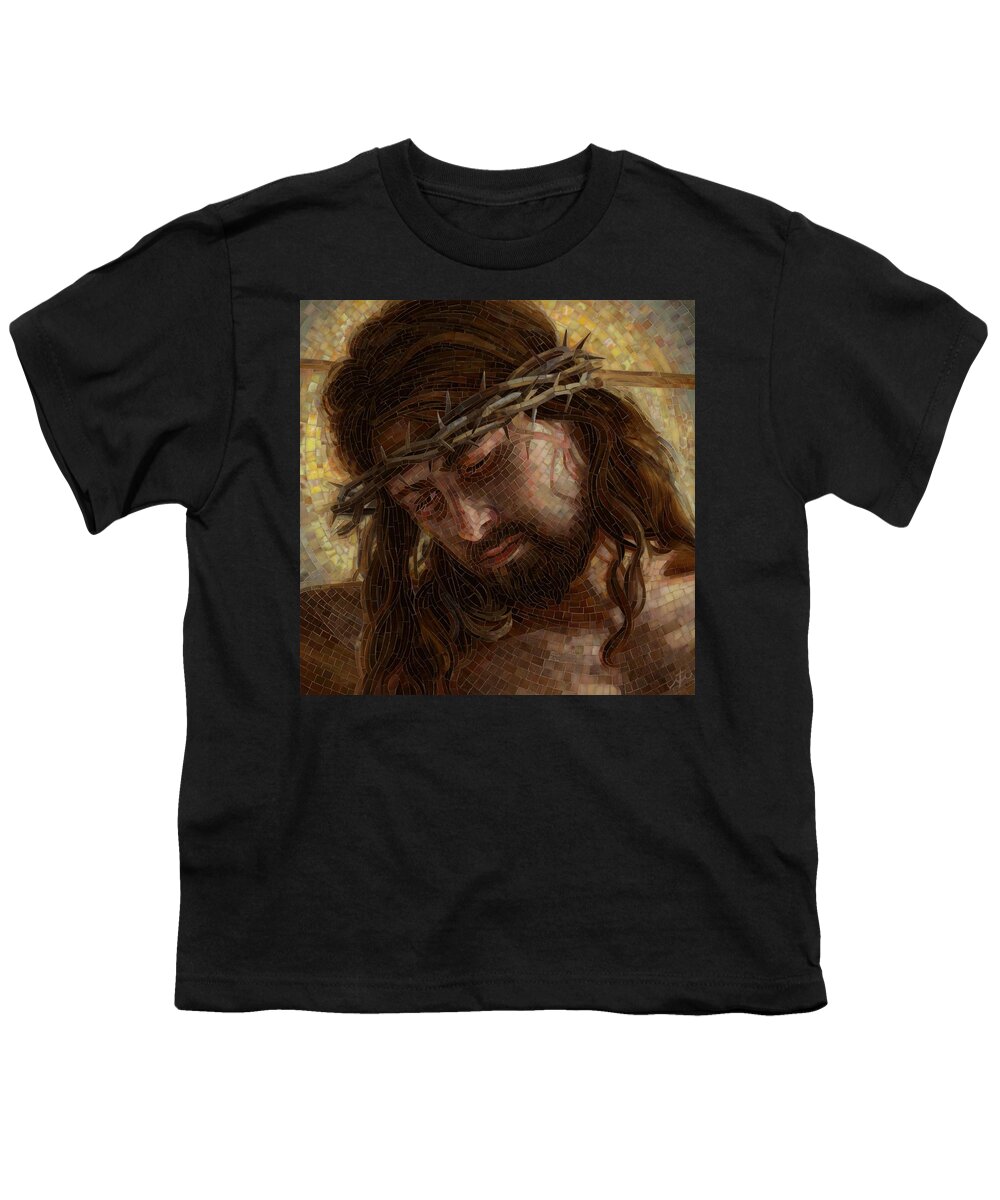 Jesus Youth T-Shirt featuring the painting Crown of Thorns Glass Mosaic by Mia Tavonatti