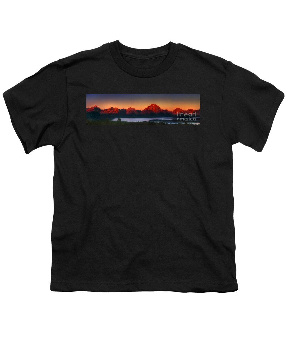 Wyoming Landscape Youth T-Shirt featuring the photograph Dawn Light on the Tetons Grant Tetons National Park Wyoming by Dave Welling