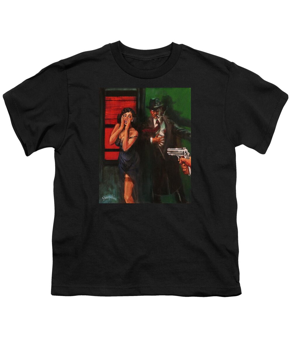  Art Noir Youth T-Shirt featuring the painting Deadly Surprise by Tom Shropshire