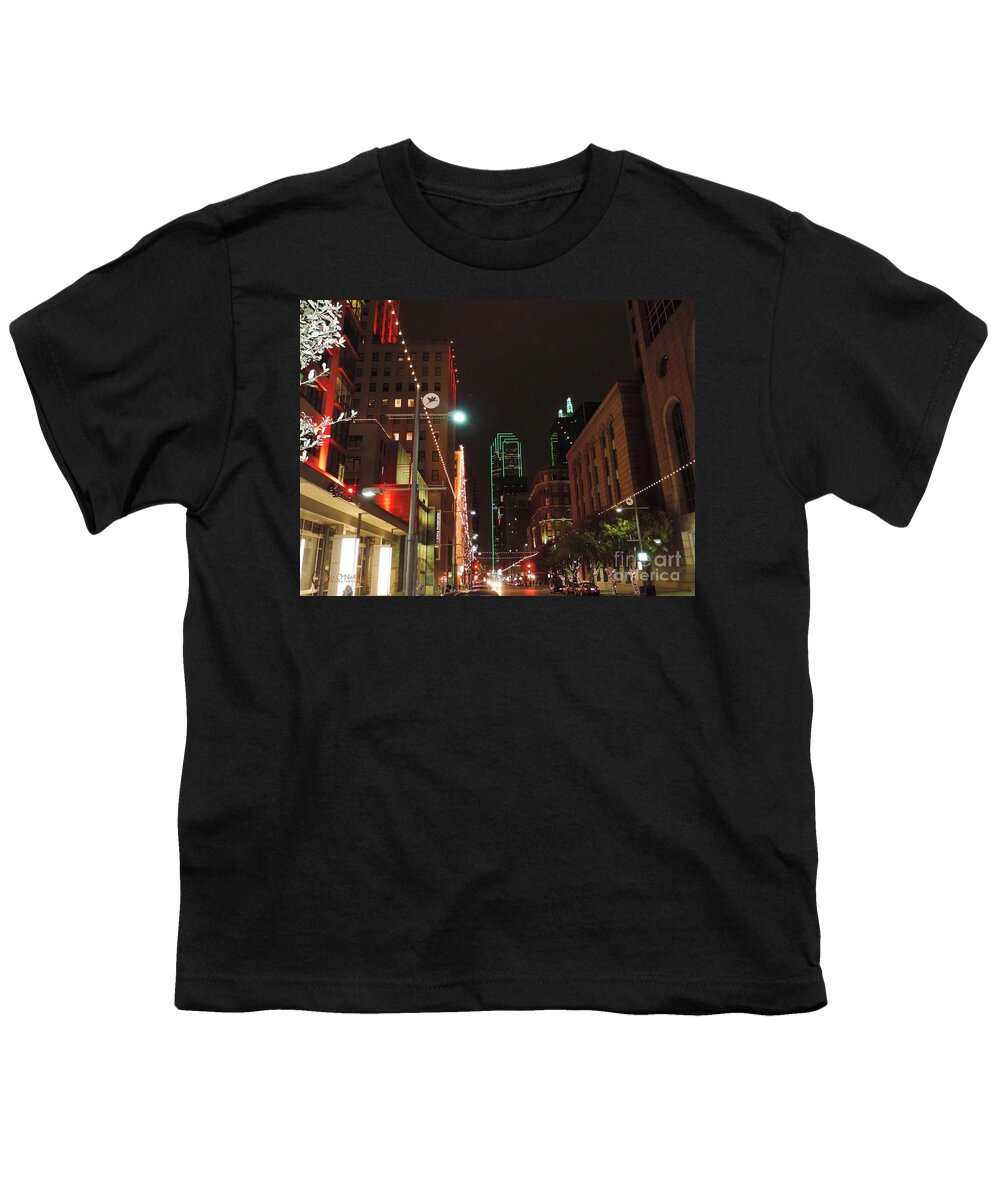 Dallas Texas Youth T-Shirt featuring the photograph December On Main Street #1 by Robert ONeil